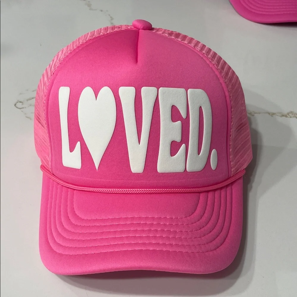 Pink 'Loved.' Pink & White Trucker Hat